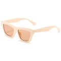 Trendy cat-eye thick frame sunglasses in beige with light brown tinted lenses - Creamy White Frame Champagne Lens