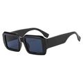 Fashionable square black sunglasses with wide temples and dark lenses on white background - Black Frame Grey Lens