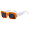 Trendy square orange sunglasses with thick white temples and dark lenses for street style - Orange Frame White Temple Grey Lens