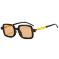Retro quadratische Sonnenbrille mit schwarzem Rahmen, Bernstein-Gläsern und gelben Bügeln - Schwarzer Rahmen Tee Gläser