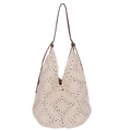 Sunflower crochet cotton hobo bag in cream with dark brown straps for beach or daily use - Off White