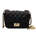 Mini black quilted leather saddle bag with gold ball chain strap and turn-lock closure - Black