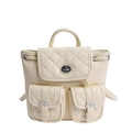 Elegant off-white quilted backpack with rhombus pattern and silver metallic buckles - Yellow