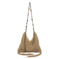 Bohemian crochet straw tote bag with long tassels and wooden bead strap for beach beachwear - Khaki