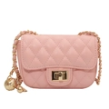 Chic pink quilted mini saddle bag with gold chain strap and decorative ball charm - Pink