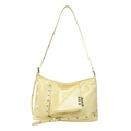 Chic cream leather tote bag with punk metallic rivets and decorative grommet belts - Yellow
