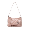 Pink glossy punk tote bag with metal rivets and decorative zippers in a cool street style - Pink