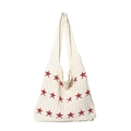 Cream white knitted tote bag featuring a red star pattern with long shoulder straps - Off White