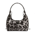 Bolso hobo brillante con estampado de leopardo, cadena plateada y estilo retro - Gris
