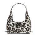 Bolso hobo de charol con estampado de leopardo brillante y cadena de plata - Blanco
