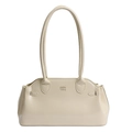 Sac bowling minimaliste beige crème en cuir PU avec logo embossé et fines anses - Jaune sans Pendentif
