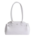 Minimalist white faux leather handbag with embossed COIN 2DN logo and sleek top handles - White