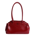Sac bowling rouge foncé en cuir verni avec doubles anses et logo embossé en détail - Rouge