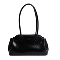 Sac à main bowling noir brillant avec finition polie et longues anses pour femmes - Noir