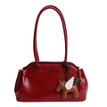 Sac bowling en cuir brillant rouge foncé avec longues anses et breloque pégase - Rouge avec Pendentif
