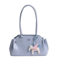Chic lavender leather bowling shoulder bag with logo embossing and pony charm - Blue with Pendant
