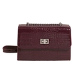 Burgundy crocodile pattern crossbody bag with silver twist lock and chain strap - Burgundy