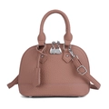 Dusty pink shell handbag in lychee texture leather with silver-tone hardware - Pink