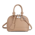Chic light brown shell handbag in lychee grain leather with top handles and silver zipper - Light Khaki