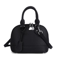 Klassische schwarze Muschel-Handtasche aus Leder mit Litschi-Struktur und Silberreißverschluss - Schwarz