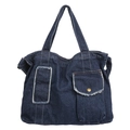 Große dunkelblaue Denim-Tragetasche mit Vintage-Nähten und Druckknopftasche - Dunkelblau