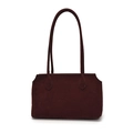 Borsa a spalla minimalista in pelle scamosciata bordeaux dal design vintage su bianco - Marrone