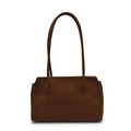 Borsa tote minimalista capiente in pelle scamosciata marrone scuro con spalline lunghe - Borgogna