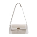 Bolso de hombro minimalista en cuero blanco y lona con hebilla de metal dorado - Blanco