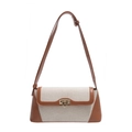 Bolso de lona y cuero marrón con hebilla de metal dorado de estilo retro - Marrón