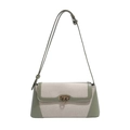 Bolso bandolera minimalista verde y beige con detalle de botón a presión dorado - Verde