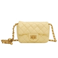 Quilted cream leather crossbody bag with gold ball chain and vintage square flap - Light Yellow