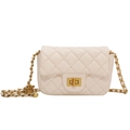 Quilted mini chain crossbody bag in cream leather with gold hardware detail - White