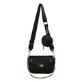 Sac bandoulière noir matelassé avec motif en V et petit porte-monnaie rond inclus - Noir