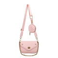 Sac bandoulière rose matelassé en V avec petit porte-monnaie rond et détails de chaîne - Rose