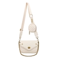 Sac bandoulière matelassé blanc crème avec petit porte-monnaie rond amovible et chaîne - Blanc