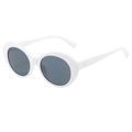 Retro oval sunglasses with white frames, dark lenses, and golden metal dot details - White Frame Gray Lens