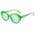 Translucent green oval retro sunglasses with thick frames and double silver rivets - Transparent Green Frame Green Lens