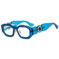 Modern punk square sunglasses with blue transparent frames and metal detail on temples - Transparent Blue Frame Clear Lens