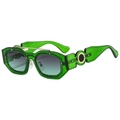 Futuristic square sunglasses with green resin frames and metal hollow temple details - Green Frame Grey Blue Lens
