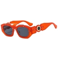 Punk square translucent red sunglasses with geometric octagonal frame and metal temple detail - Orange Frame Grey Lens