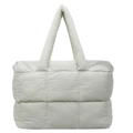 Quilted down puffer tote bag for women in off-white with large capacity and soft handles - Light Green