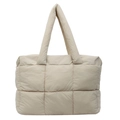 Bolso tote acolchado beige con diseño de rejilla cuadrada suave y asas rellenas - Caqui Claro