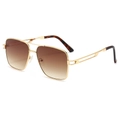 Fashionable square gold metal aviator sunglasses with brown gradient lenses at 45 degree angle - Gold Frame Gradient Tea Lens