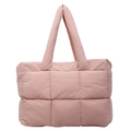Bolso tote acolchado rosa con textura de cuadros suaves para moda de otoño e invierno - Rosa