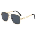Fashion double bridge square aviator sunglasses with gold metal frame and dark grey lenses - Gold Frame Grey Lens