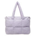 Bolso tote acolchado lavanda con asas acolchadas y diseño de cuadros moderno - Morado