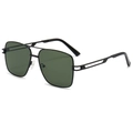 Fashion double bridge square sunglasses with black metal frame and dark green lenses - Black Frame Dark Green Lens