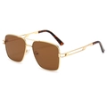Fashionable square double bridge aviator sunglasses with gold frame and brown lenses - Gold Frame Coffee Lens