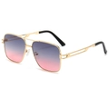 Fashion square sunglasses with gold metal frame and gradient purple-pink lenses - Gold Frame Gray Pink Lens