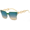 Fashionable semi-rimless chain sunglasses with green frame and gradient blue lenses - Green Frame Green Yellow Lens